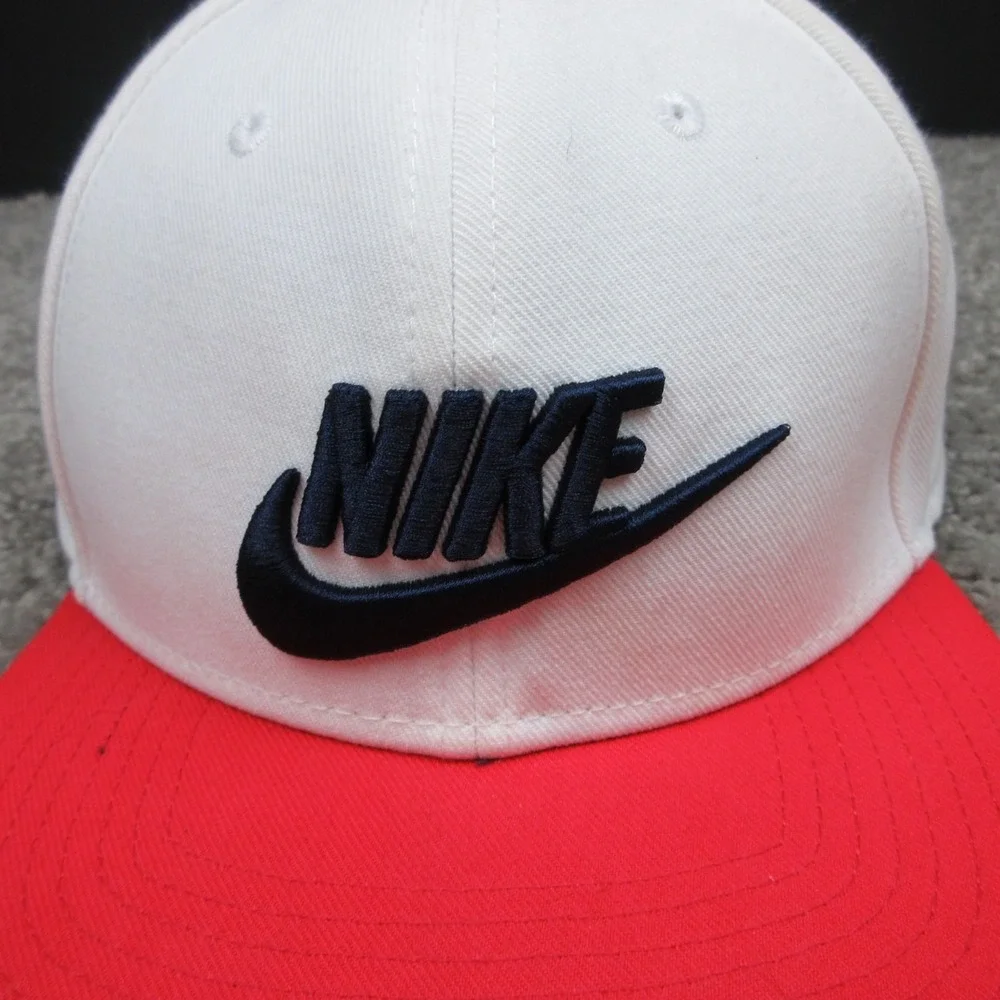 Nike Hat Cap Mens Snap Back White Red Sportswear Pro Drifit Twill Performance